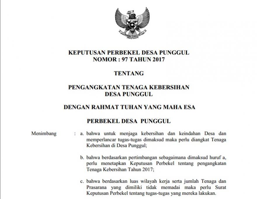 Artikel Keputusan Perbekel -Pengangkatan Tenaga Kebersihan Desa Punggul